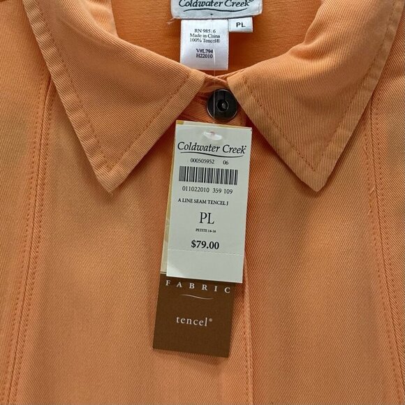 Coldwater Creek Jacket Womens Sz PL A-Line Seam Tencel Twill Button Front Orange - Picture 7 of 11